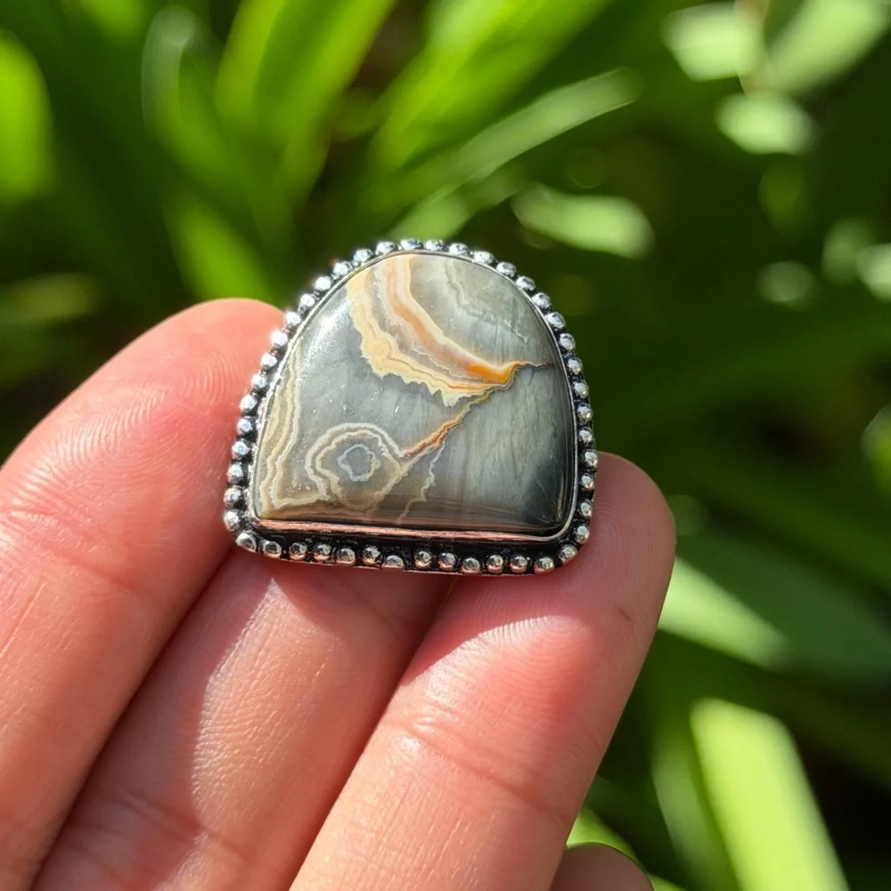 Size 7 925 silver plated ocean jasper ring 0499‎